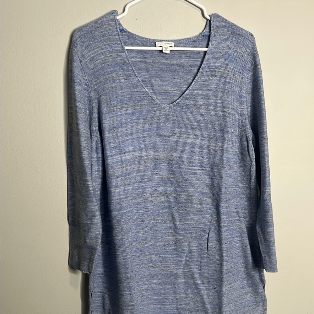 Gray Relaxed 3/4 Sleeve Ribbed Blouse